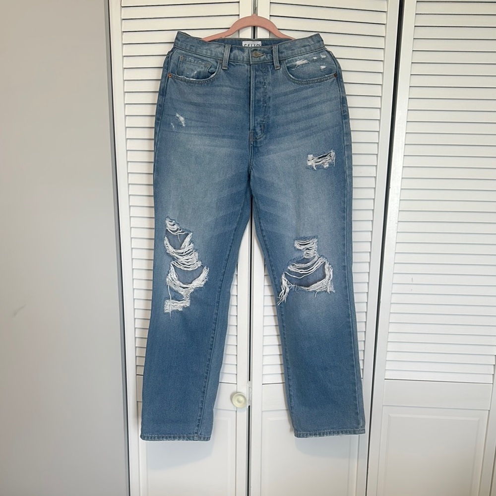Cello Blue Straight Leg Jeans with Distressed Style